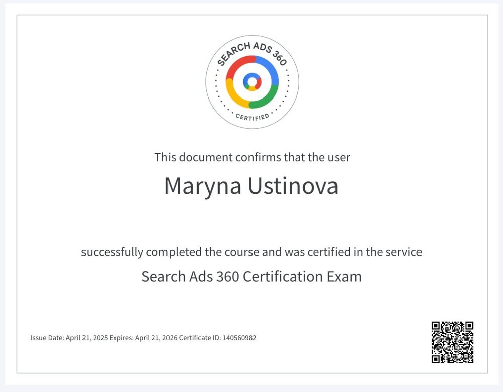 Search Ads 360 — Maryna Ustinova