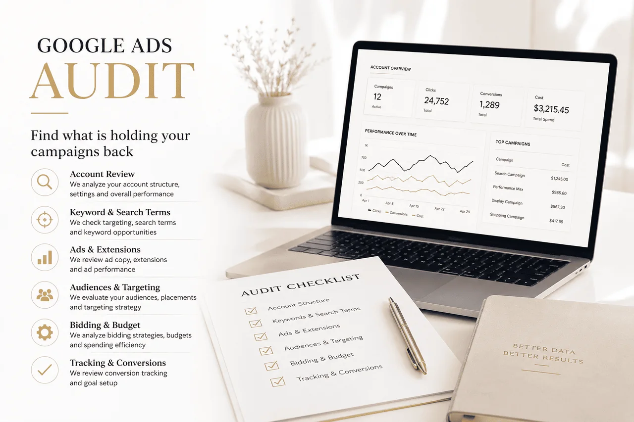 Google Ads audit — account review, keywords, ads, bidding and conversion tracking checklist